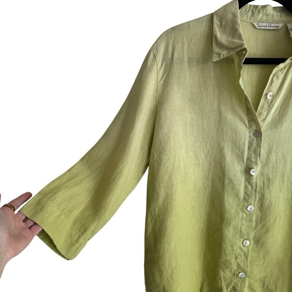 French Laundry 100% Linen Green Gradient Ombre Button Down Top, Size M - Picture 3 of 6